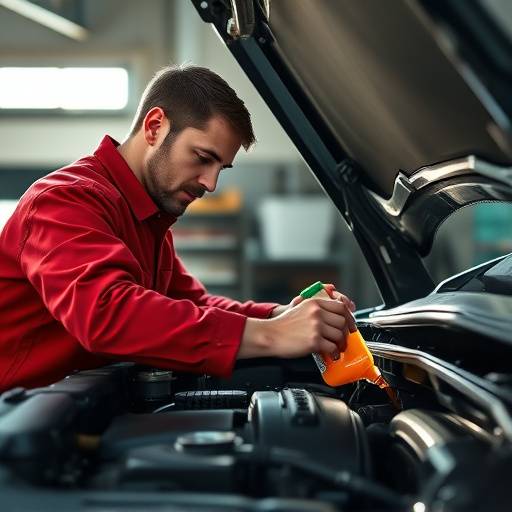A mechanic checking the transmission fluid level on a car.