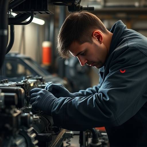 Engine being worked on by a mechanic