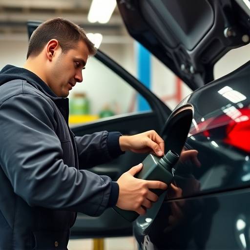 Mechanic performing an oil change on a car
